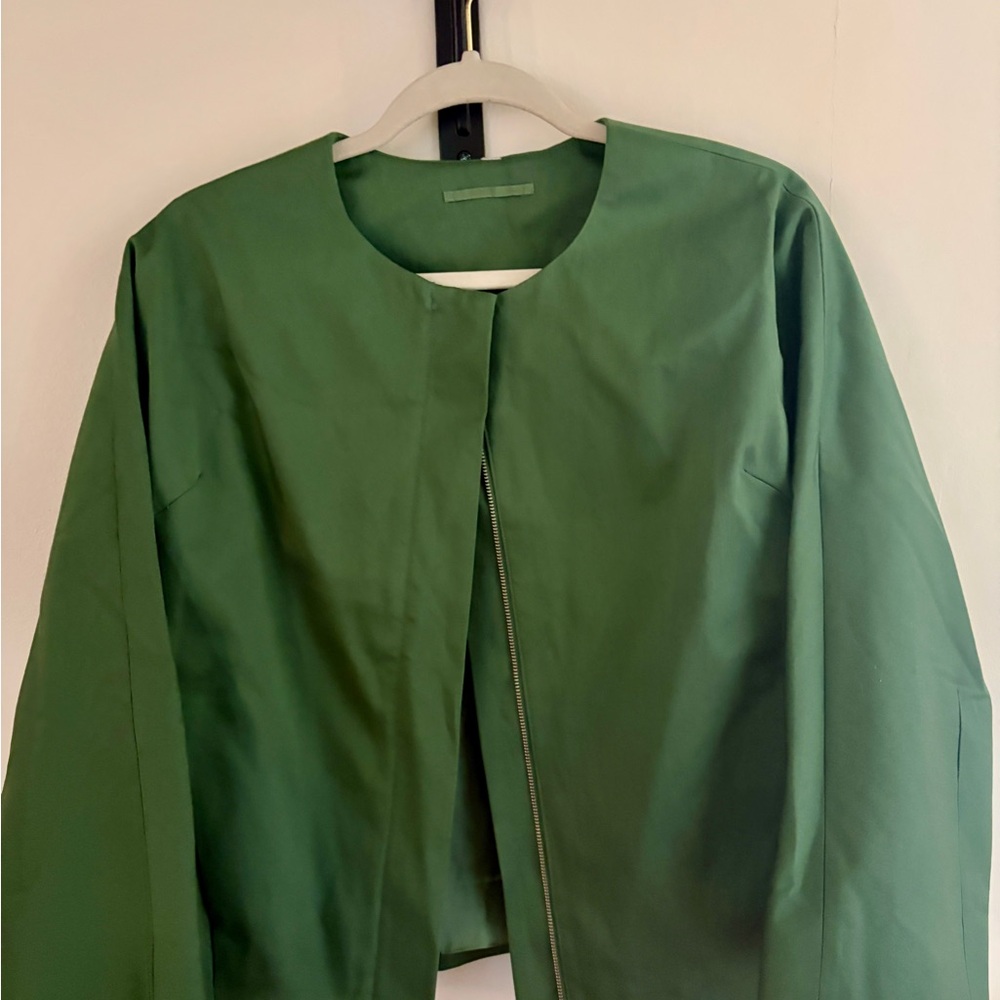 COS Dark Green Cropped Collarless Jacket